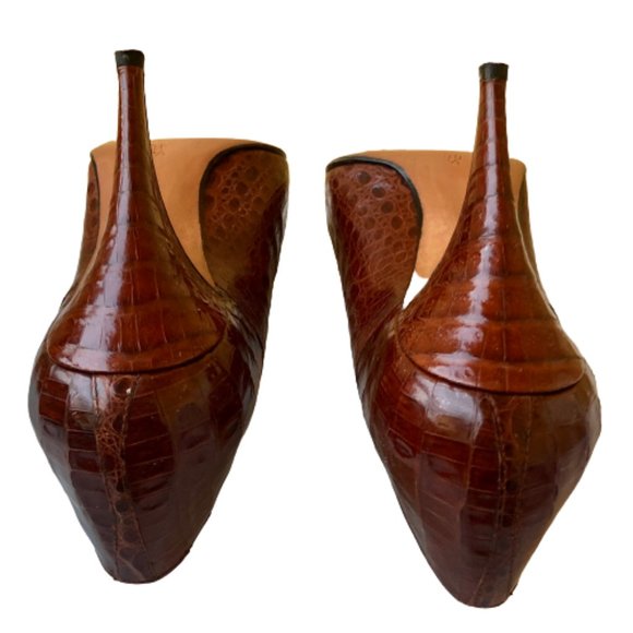 Mr. Jay Vintage 80's Italian Brown Croc Print Leather Pump Pointed Toe - Picture 14 of 16